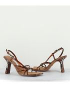 Sarah leren sandalen met bruine pythonprint - hak van 7,5 cm