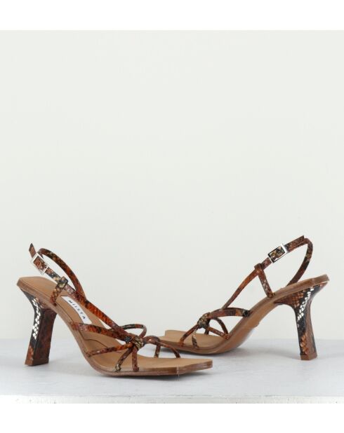 Sarah leren sandalen met bruine pythonprint - hak van 7,5 cm
