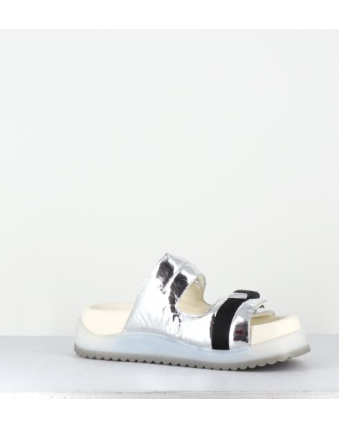 Mules de piel plateadas - tacón de 5,5 cm