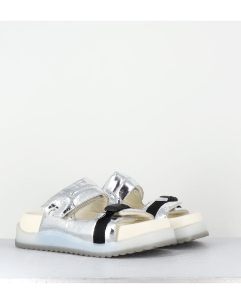 Mules de piel plateadas - tacón de 5,5 cm