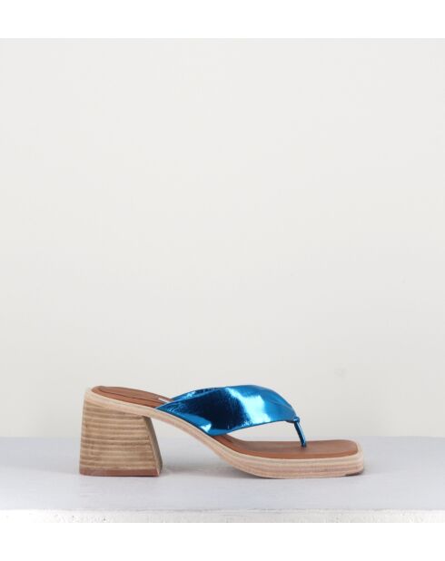 Sandales tongs en cuir April bleues