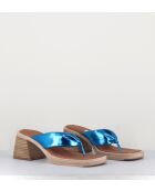 Sandales tongs en cuir April bleues