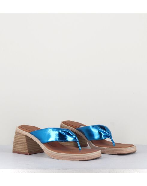 Sandales tongs en cuir April bleues