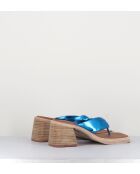 Sandales tongs en cuir April bleues