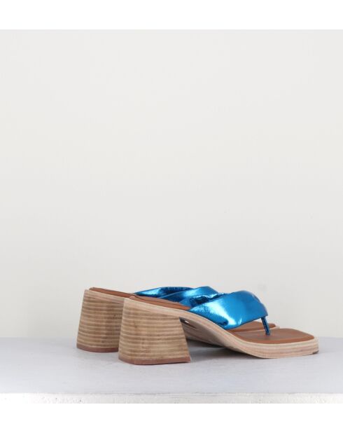 Sandales tongs en cuir April bleues