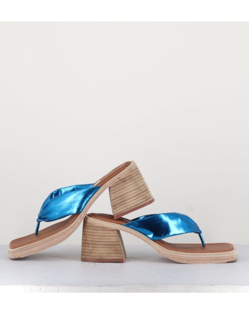 Sandales tongs en cuir April bleues