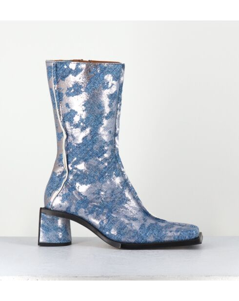 Reiko Halbhohe Lederstiefel, 5 cm Absatz, silberfarben