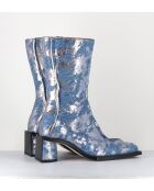 Reiko Halbhohe Lederstiefel, 5 cm Absatz, silberfarben