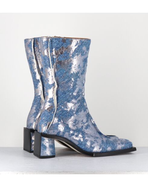 Reiko Halbhohe Lederstiefel, 5 cm Absatz, silberfarben