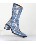 Reiko Halbhohe Lederstiefel, 5 cm Absatz, silberfarben