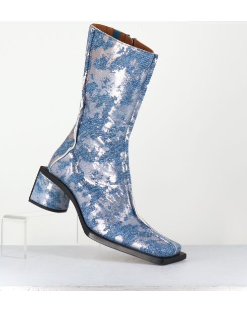 Reiko Halbhohe Lederstiefel, 5 cm Absatz, silberfarben