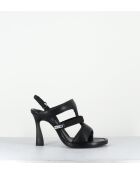 Schwarze Ledersandale mit Riemen - 10 cm Absatz