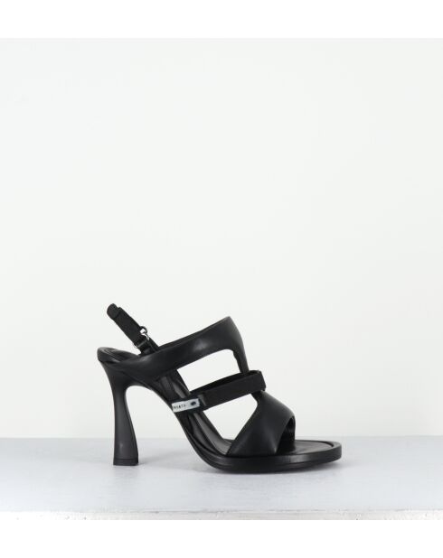 Schwarze Ledersandale mit Riemen - 10 cm Absatz