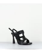 Schwarze Ledersandale mit Riemen - 10 cm Absatz