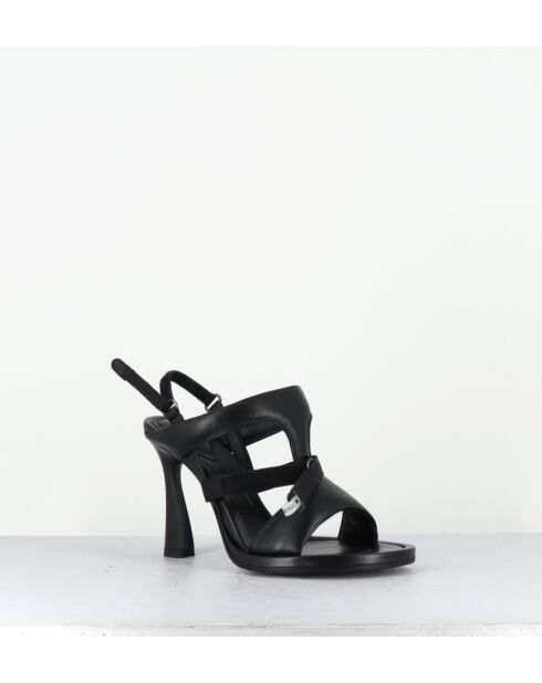 Schwarze Ledersandale mit Riemen - 10 cm Absatz