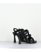 Schwarze Ledersandale mit Riemen - 10 cm Absatz