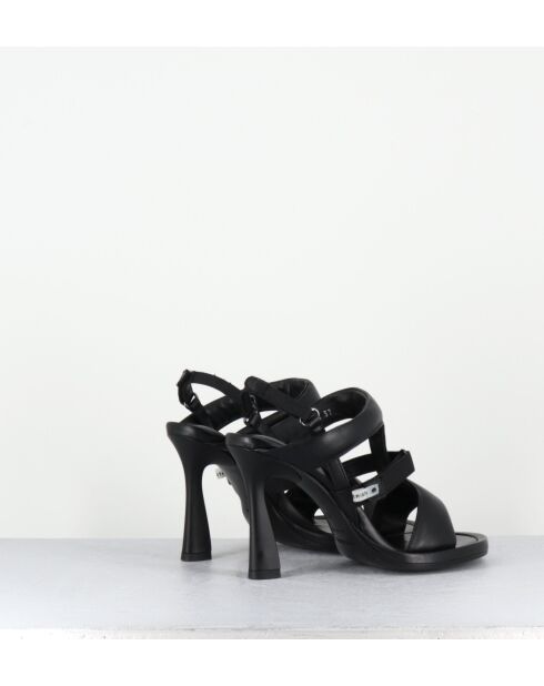 Schwarze Ledersandale mit Riemen - 10 cm Absatz
