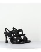 Schwarze Ledersandale mit Riemen - 10 cm Absatz