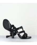 Schwarze Ledersandale mit Riemen - 10 cm Absatz