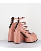 Babies en cuir rose poudré - Talon 12,5 cm