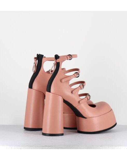 Babies en cuir rose poudré - Talon 12,5 cm