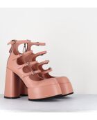 Babies en cuir rose poudré - Talon 12,5 cm