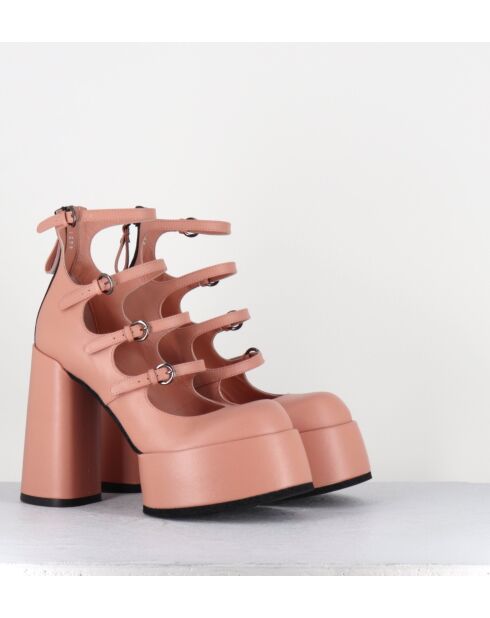 Babies en cuir rose poudré - Talon 12,5 cm