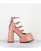 Babies en cuir rose poudré - Talon 12,5 cm