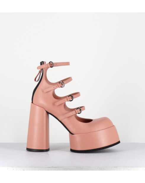 Babies en cuir rose poudré - Talon 12,5 cm