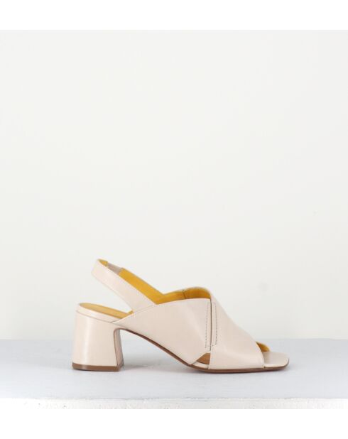 Beige leren sandalen van katoen - hak 5,5 cm