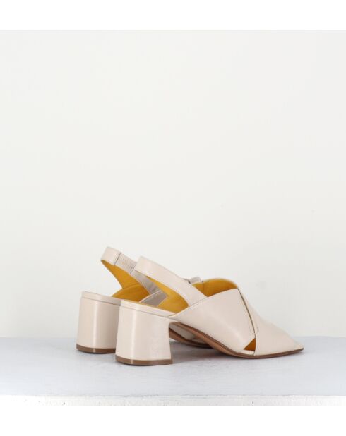 Beige leren sandalen van katoen - hak 5,5 cm