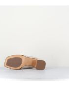 Beige leren sandalen van katoen - hak 5,5 cm
