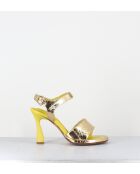 Gouden en gele leren sandalen - hak van 10 cm