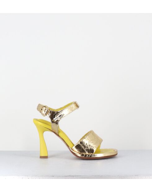 Gouden en gele leren sandalen - hak van 10 cm