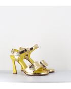 Gouden en gele leren sandalen - hak van 10 cm