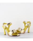 Gouden en gele leren sandalen - hak van 10 cm