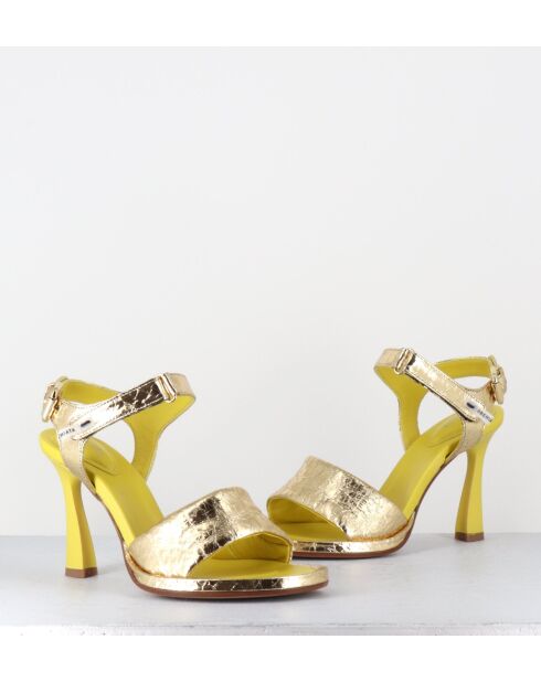 Gouden en gele leren sandalen - hak van 10 cm