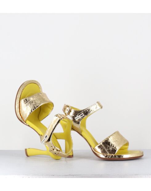 Gouden en gele leren sandalen - hak van 10 cm