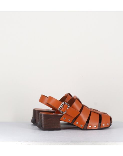 Zoccolo con medusa Darline in pelle liscia color mattone - tacco 5,5 cm