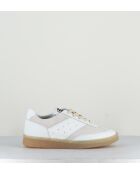 Sneakers en cuir blanc et daim blanc cassé
