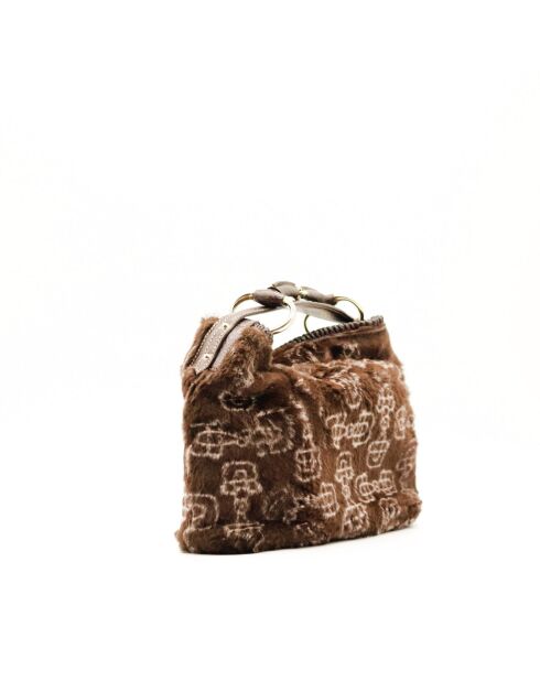 Sac fourrure en cuir Horsebit marron  - Bon état