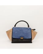 Borsa in pelle trapezoidale nera/blu/beige - Ottime condizioni - 30x24x17 cm