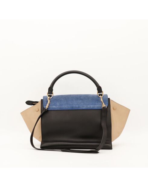 Borsa in pelle trapezoidale nera/blu/beige - Ottime condizioni - 30x24x17 cm