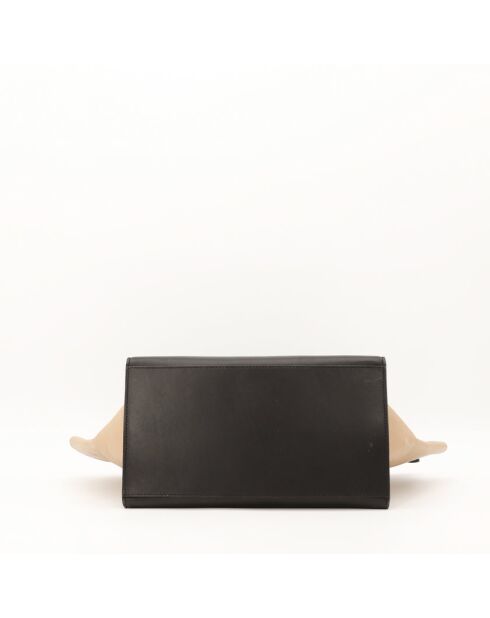 Borsa in pelle trapezoidale nera/blu/beige - Ottime condizioni - 30x24x17 cm
