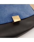 Borsa in pelle trapezoidale nera/blu/beige - Ottime condizioni - 30x24x17 cm