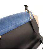 Borsa in pelle trapezoidale nera/blu/beige - Ottime condizioni - 30x24x17 cm