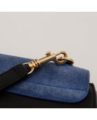 Borsa in pelle trapezoidale nera/blu/beige - Ottime condizioni - 30x24x17 cm
