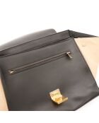 Borsa in pelle trapezoidale nera/blu/beige - Ottime condizioni - 30x24x17 cm