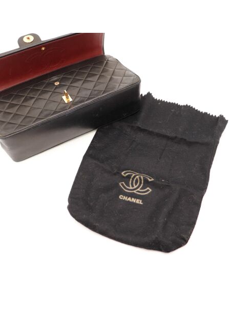 Timeless Double Flap zwarte leren schoudertas - Zeer goede conditie - 25x17x7 cm