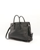Schwarze Tagestasche aus Leder mit Krokodilprägung - Sehr guter Zustand - 36x25x17 cm
